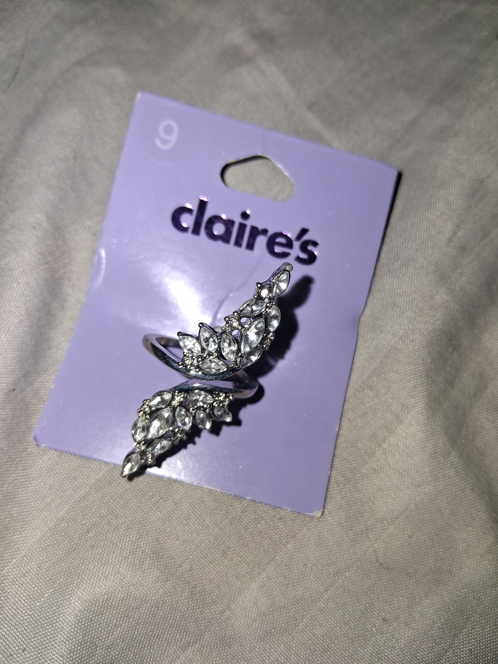 Claire's Silver Crystal Wing Statement Ring